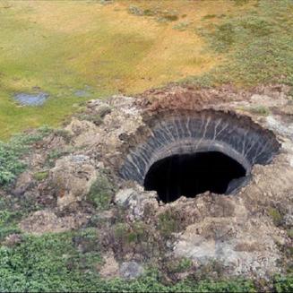 The first of three craters that opened up on the Siberian tundra this summer.