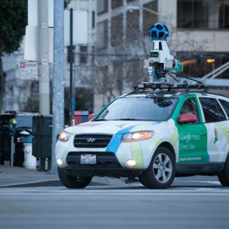 Google mapping car with methane device driving in the Oakland, California area