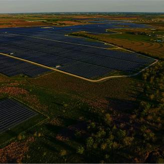 Arial view of solar panel grid
