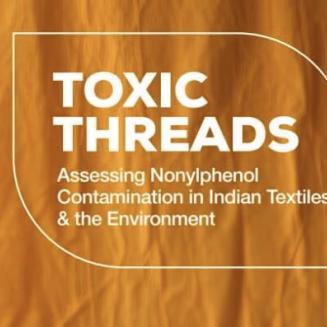 The words 'Toxic Threads' overlaying brightly colored cloth.