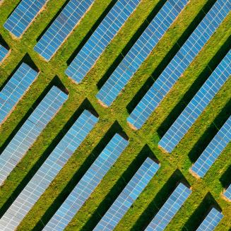 Overhead photo of solar farm