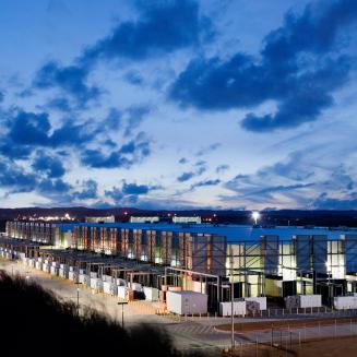 A large Google data center is pictured at dusk in Douglas County, Georgia.