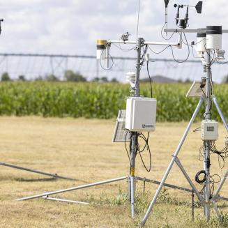 A set of scientific instruments in a field.