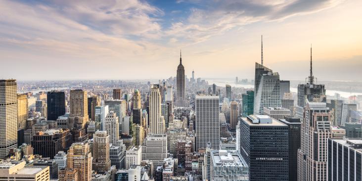 Stunning aerial view of New York City skyline.
