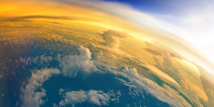 The Earth, viewed from above, with beautiful clouds.
