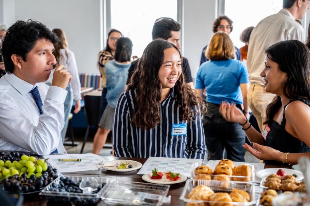 Happy EDF interns at a festive social gathering in the office