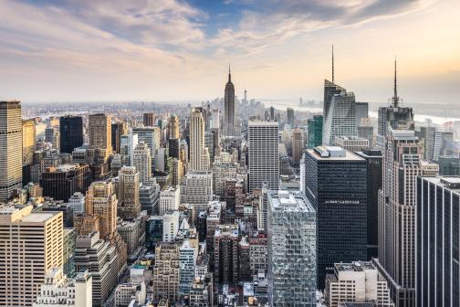 Stunning aerial view of New York City skyline.