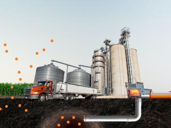 Farm illustration with bioenergy and carbon capture equipment