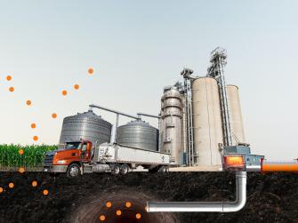 Illustration of farm with bioenergy and carbon capture equipment