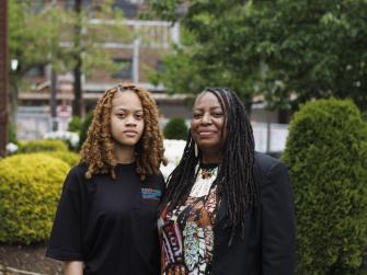 Kim Gaddy and Asada Rashidi in a park in Newark