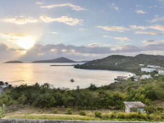 Panorama of harbor at sunset on Culebra