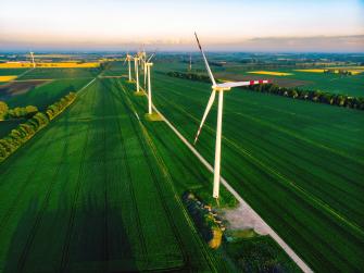 Aerial image of Poland-based wind turbines