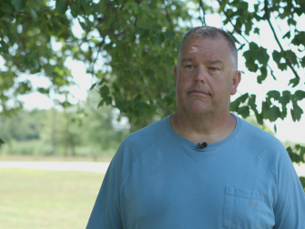 Hurricane survivor Frank Moszczynski being interviewed