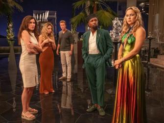 The ensemble cast gathered together in Glass Onion: A Knives Out Mystery