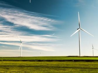 Wind turbines on a grassy plain