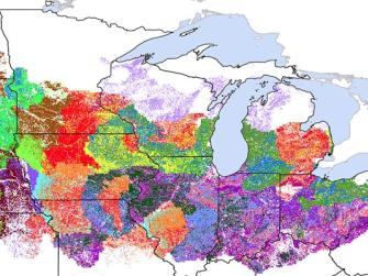 NutrientStar map showing where the soil and climate are comparable (areas with the same color), places where a fertilizer management product could perform similarly