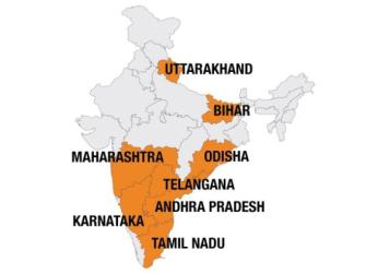 Map showing Indian states where EDF is working.
