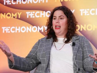 EDF adviser Kristin Tracz speaking at the Techonomy conference last week.