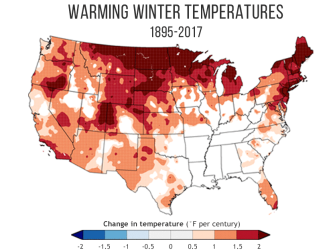 A chart depicting warming winter temperatures 1895-2017.