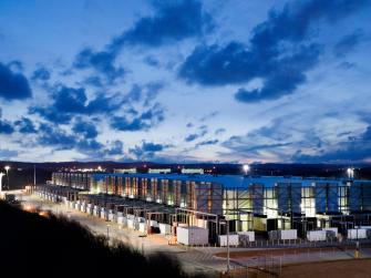A large Google data center is pictured at dusk in Douglas County, Georgia.