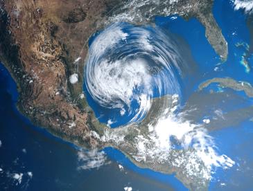 Satellite view of hurricane in the Gulf of Mexico