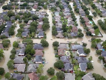 Aerial photo of flooded neighborhood
