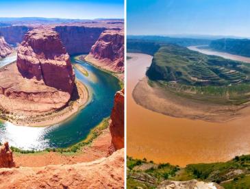 The Colorado River and the Yellow River, viewed from overhead.