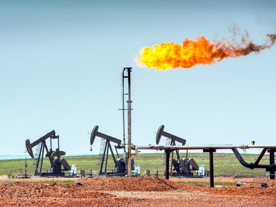 Flaring at a fossil fuel production facility.