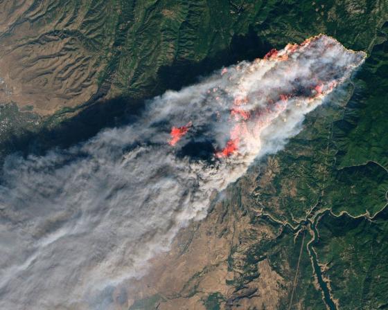 View of massive fire, The Camp Fire, from space