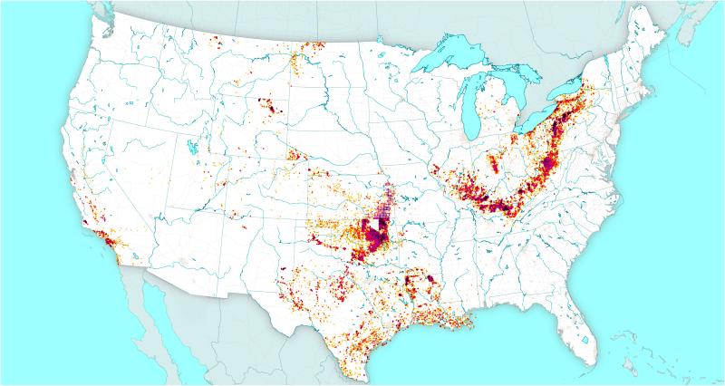 Map of documented orphan wells in the continental U.S. 