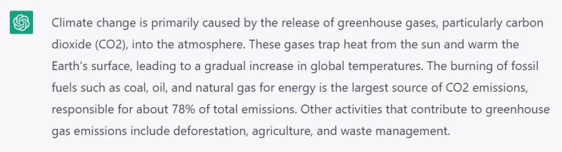 The ChatGPT output on what is causing climate change