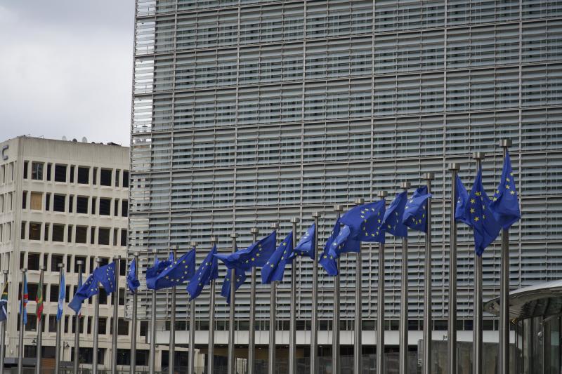 A line of flags outside of the Berlaymont building
