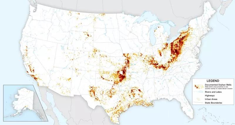 Map showing orphan wells in the United States