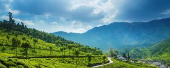 Indian countryside with mountains on a mostly sunny day